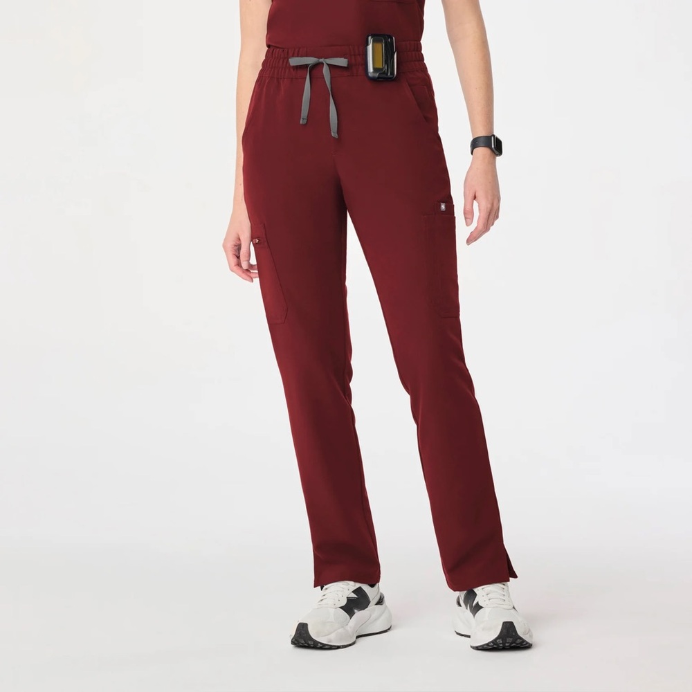 Figs Women's Scrub Pants in Burgundy with Gray Drawstring